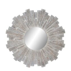 Oglinda de perete argintie cadru lemn alb antichizat 90 cm
