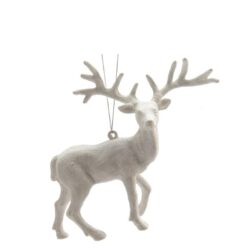 Ornament agatatoare ren alb 14 cm