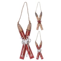 Ornament schiuri rosii lemn 18 cm