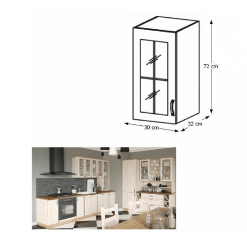 Dulap superior cu sticla alb pin nordic model stanga ROYAL G30S - imagine 2