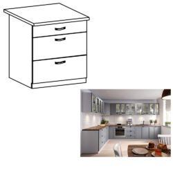 Cabinet inferior cu sertare gri mat alb LAYLA D80S3