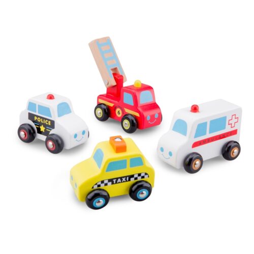 Set 4 vehicule masinute de lemn