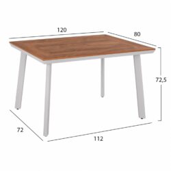 Masa aluminiu alb aspect lemn 120x80x72 cm2