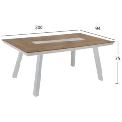 Masa din aluminiu aspect lemn 200x94x75 cm alb