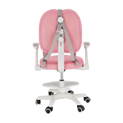 Scaun reglabil cu suport pentru picioare si curele roz alb ANAIS14