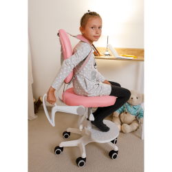 Scaun reglabil cu suport pentru picioare si curele roz alb ANAIS6