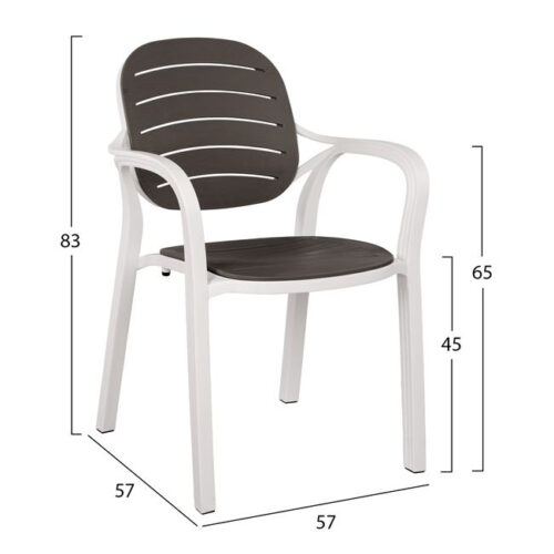 Scaun din polipropilena manere alb gri2