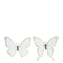 Set 6 fluturi cu clips alb auriu 11 cm
