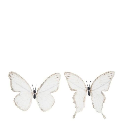 Set 6 fluturi cu clips alb auriu 11 cm