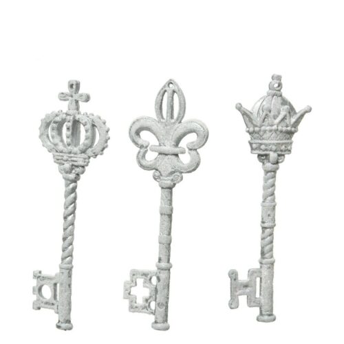 Decoratiune cheie alb antichizat 14.5 cm