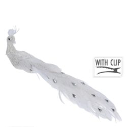 Decoratiune paun clips alb 24 cm