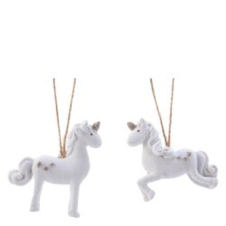 Figurina cu agatatoare unicorn alb 9 cm