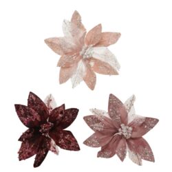 Floare artificiala Craciunita roz bordo clips 18x15 cm