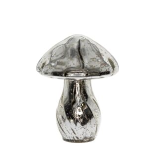 Decoratiune sticla ciuperca argintiu 26 cm