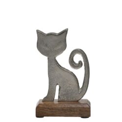 Figurina pisica metal lemn 10x5x16 cm