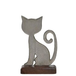 Figurina pisica metal lemn 13x5x20 cm