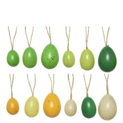 Set 12 oua decorative cu agatatoare galben verde 4x6 cm