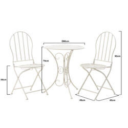 Set masa cu 2 scaune metalice albe D60x70 cm7