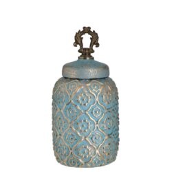 Vaza ceramica cu capac auriu blue antichizat 15x33 cm