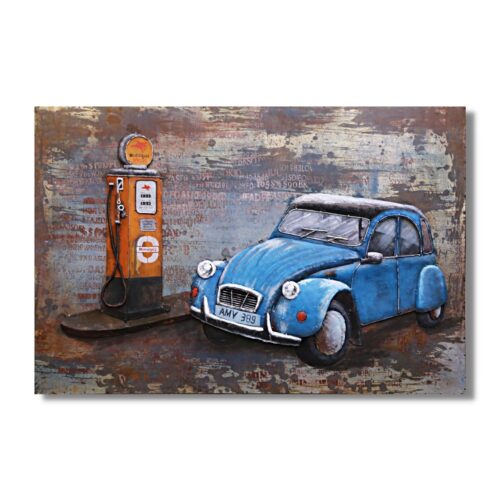 Tablou metalic 3D 2 CV si pompa de benzina 5x120x80 cm