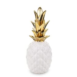 Decoratiune ceramica ananas alb auriu 23x9 cm