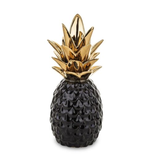 Decoratiune ceramica ananas negru auriu 22x9 cm