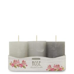 Set 3 lumanari parfumate aroma trandafiri 9x6 cm