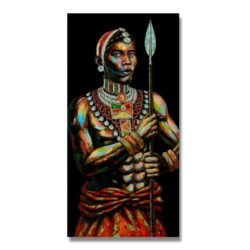 Tablou pictat manual Razboinic african cu cadru 5x60x120 cm