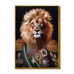 Tablou pictat manual Regele leu cu rama 5x70x100 cm