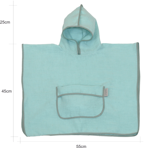prosop din bumbac muselina cu gluga si buzunar pentru bebelusi si copii poncho blue 60x65 cm copie 079765