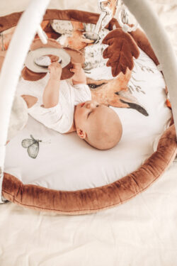 salteluta cu arcada interactiva pentru copii si bebelusi activitati cu jucarii senzoriale fox 889069