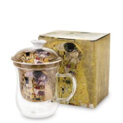 Cana sticla infuzor si capac portelan auriu Gustav Klimt