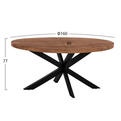 Masa dining ovala lemn masiv mango picioare metalice 160x90x77 cm2