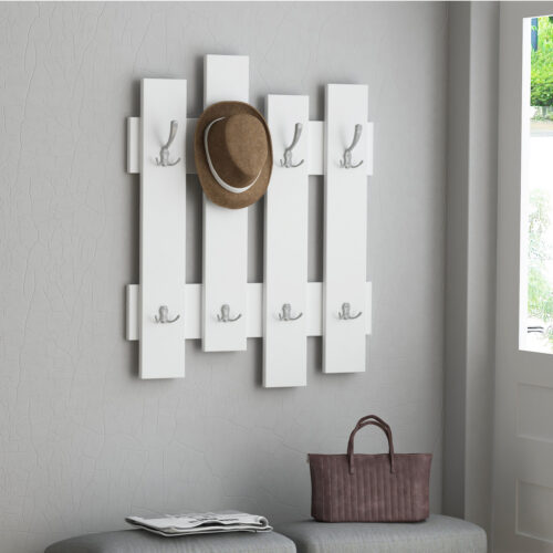 Cuier de perete cu agatatori alb 64x4x79 cm