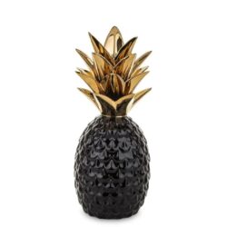 Decoratiune ceramica ananas negru auriu 29x13x13 cm