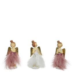 Figurina ingeras cu puf alb roz 11 cm