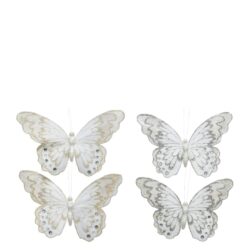 Set 2 fluturi decorativi clips alb 12 cm