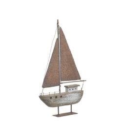 Decoratiune barca lemn metal maro antic natur 21x4x33 cm