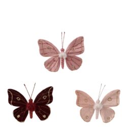 Decoratiune fluture catifea clips roz bordo 14x11 cm
