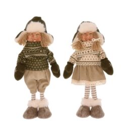 Figurina elf costum iarna crem maro in picioare 15x11x36 cm