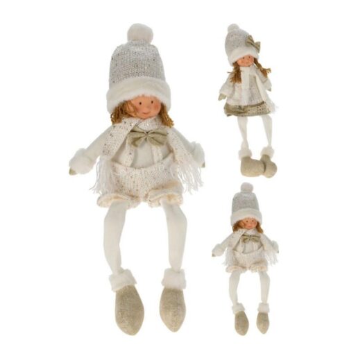 Figurina fetita baiat costum textil alb auriu sezut 59 cm