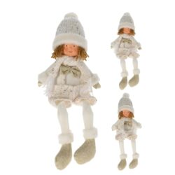 Figurina fetita baiat costum textil alb sezut 45 cm