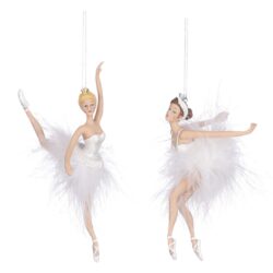 Ornament balerina cu agatatoare alb 7.5x18 cm