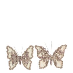 Set 2 fluturi decorativi margele clips roz 14x13 cm