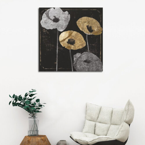 Tablou canvas model flori negru auriu 45x45 cm3