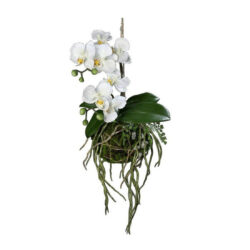 Aranjament orhidee artificiala cu sfoara de agatat – 26 cm