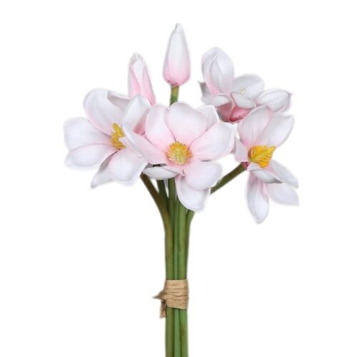 Buchet x6 magnolia artificiala alb-roz – 28 cm