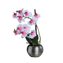 Orhidee artificiala alb-roz in ghiveci ceramic – 30 cm