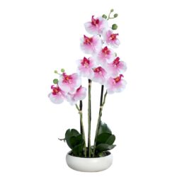 Orhidee artificiala alb-roz in ghiveci ceramic – 36 cm