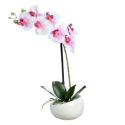 Orhidee artificiala alb roz in ghiveci ceramic – 40 cm